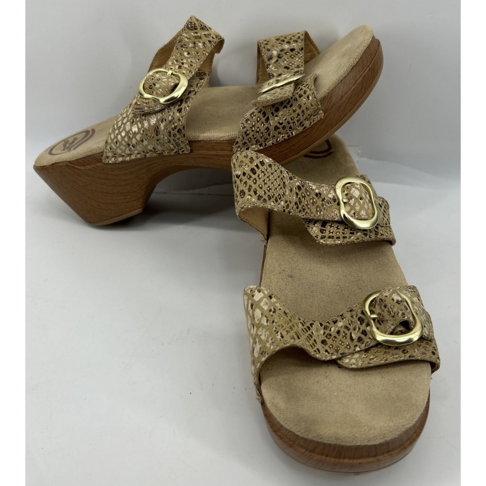 Dansko Sophie Slip On Sandals Leather Snake Print  Gold Women's 41 US 11